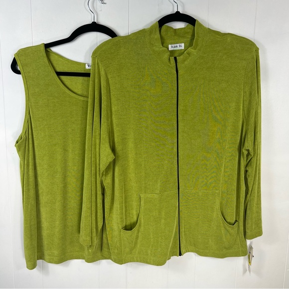 Vikki Vi Sweaters - VIKKI VI WOMAN Two Piece Casual Green Slinky Fabric Set Size 3X